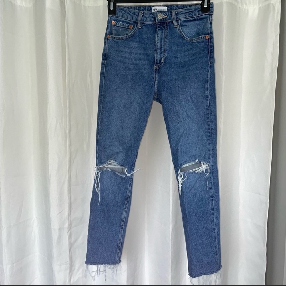 Zara high rise mom straight leg jeans